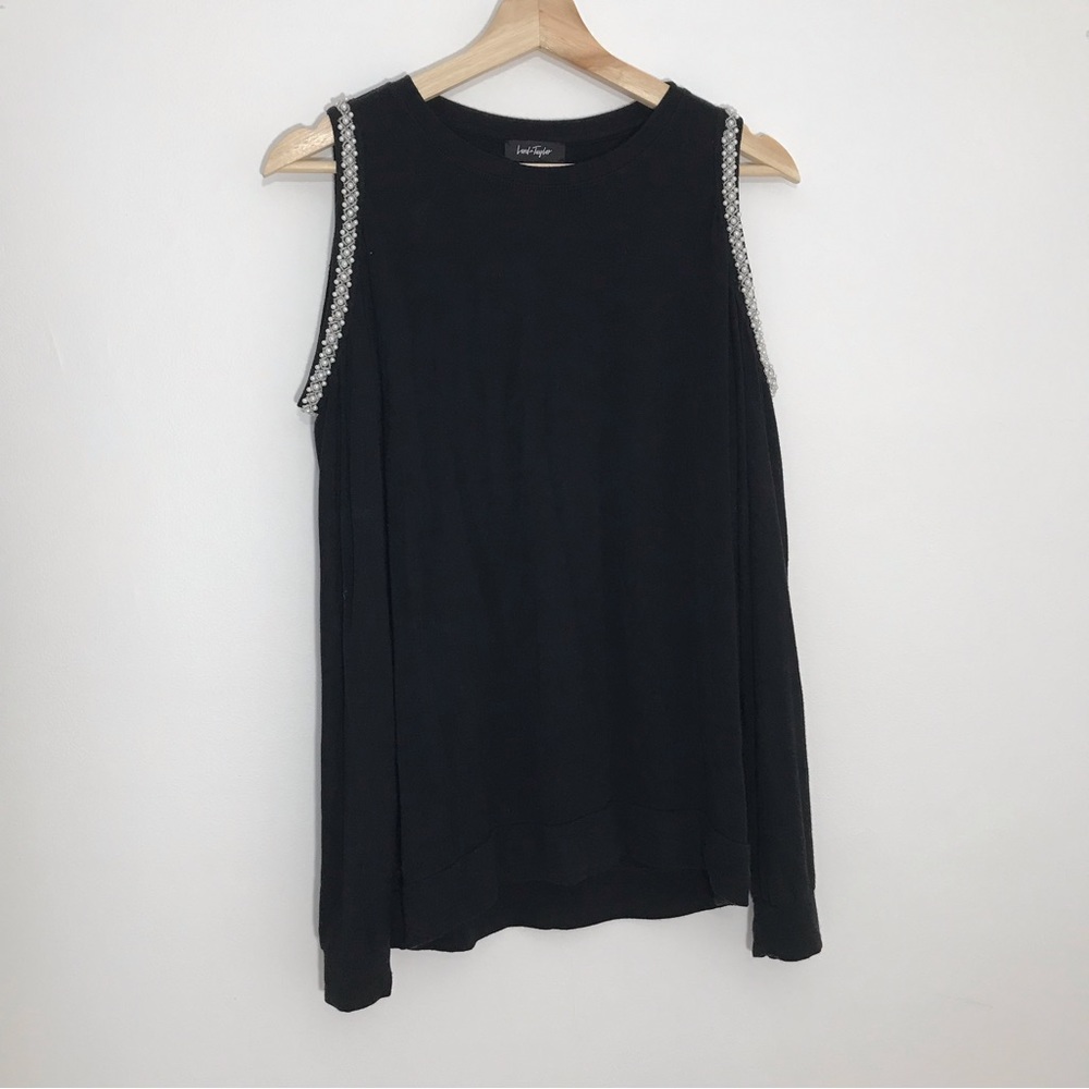 Lord & Taylor black cold shoulder sweater